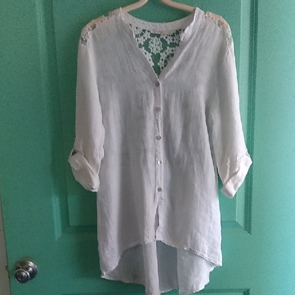 Women's White Lace Detail Top Made In Italy